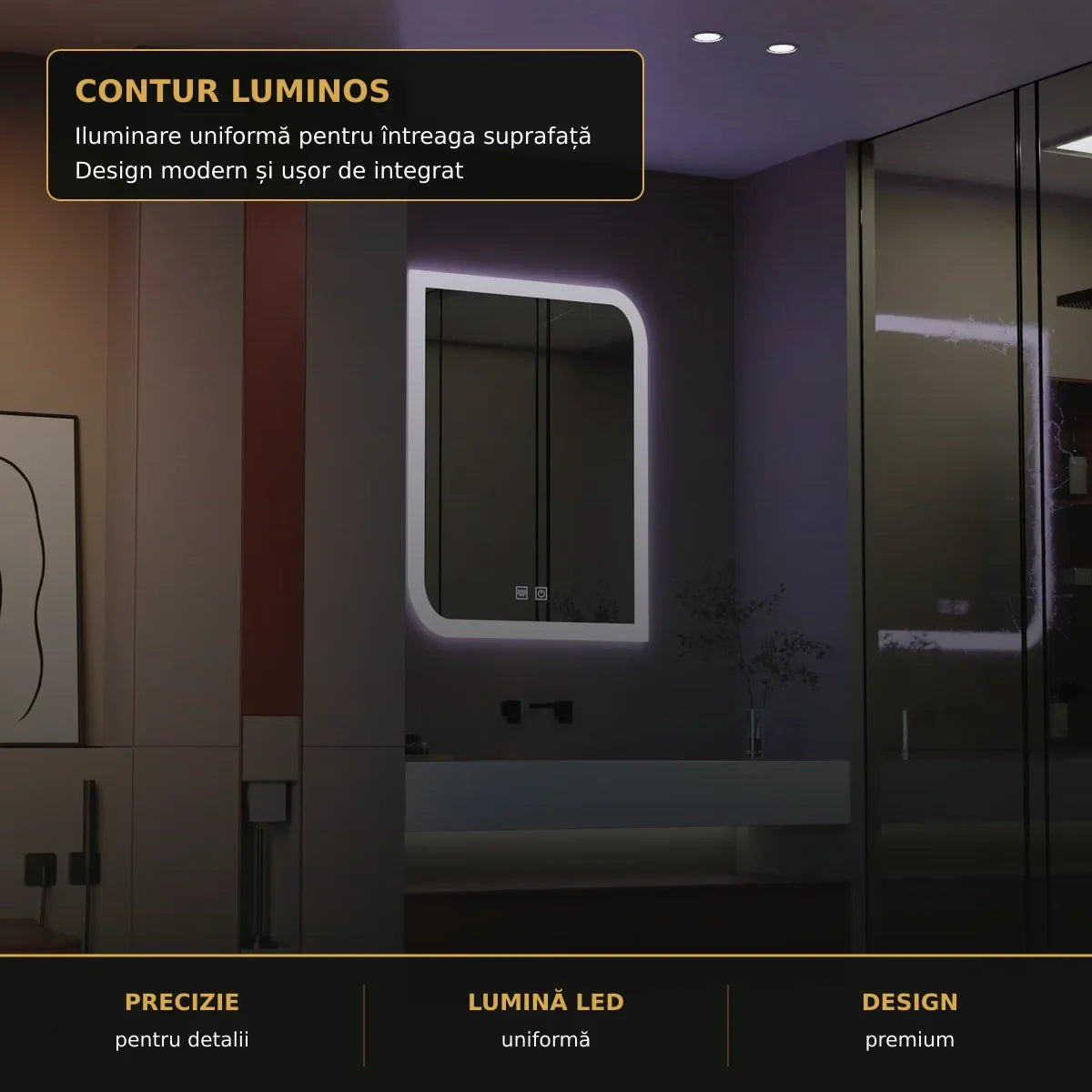 Oglindă LED Clarivo 60x80 cm – detaliu premium