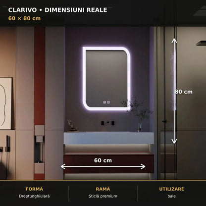 Oglindă LED Clarivo 60x80 cm – dimensiuni și format