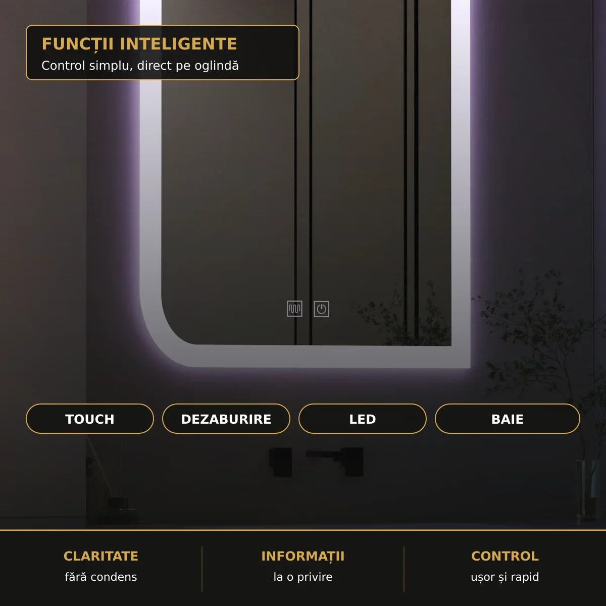 Oglindă LED Clarivo 60x80 cm – funcții inteligente