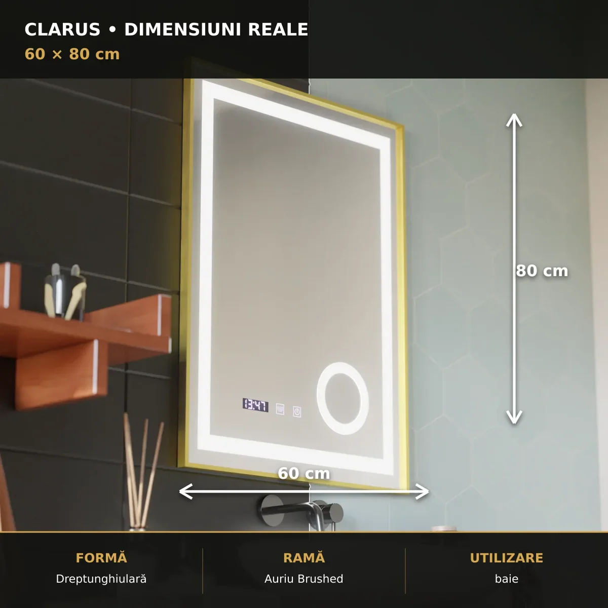 Oglindă LED Clarus 60x80 cm – dimensiuni și format