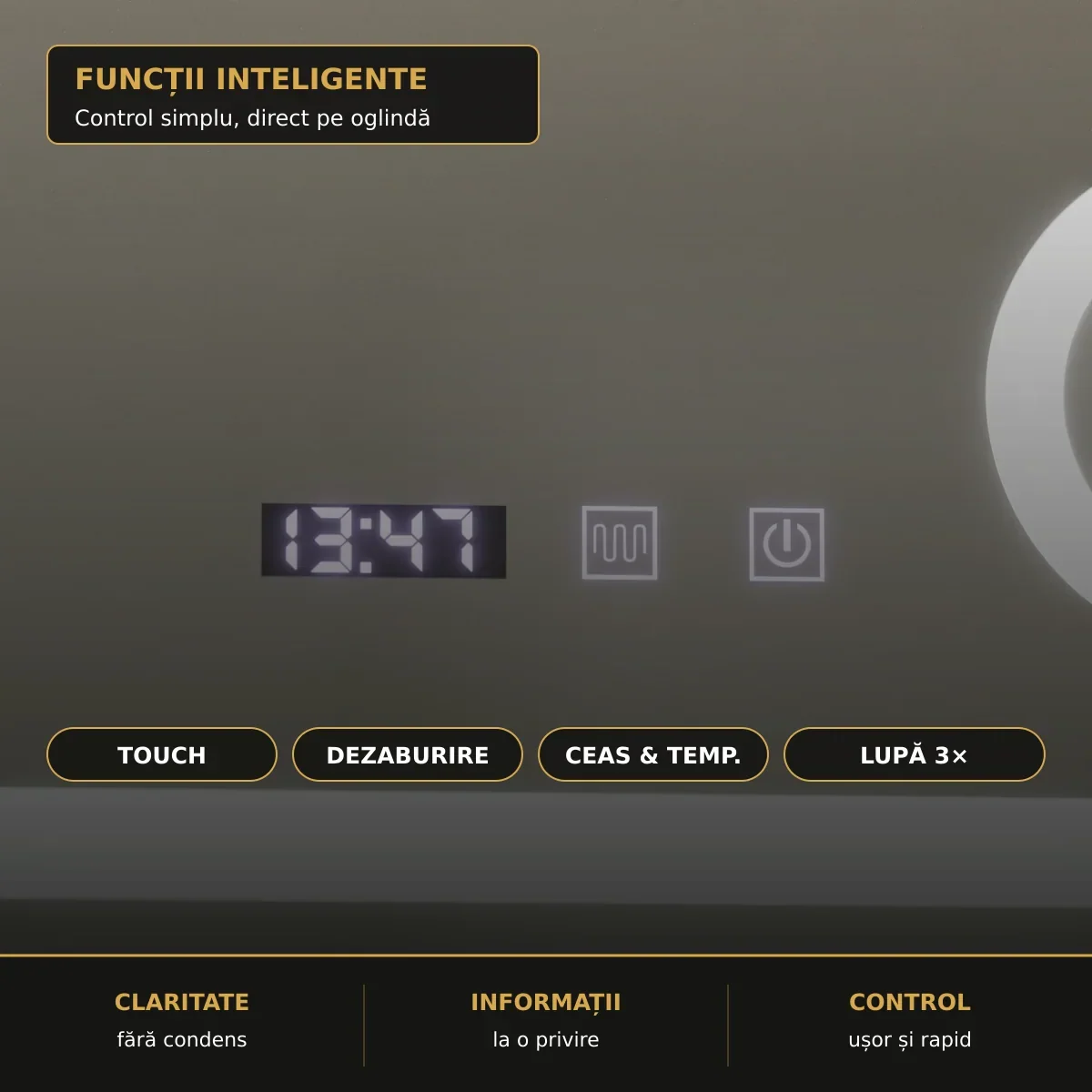 Oglindă LED Clarus 60x80 cm – funcții inteligente