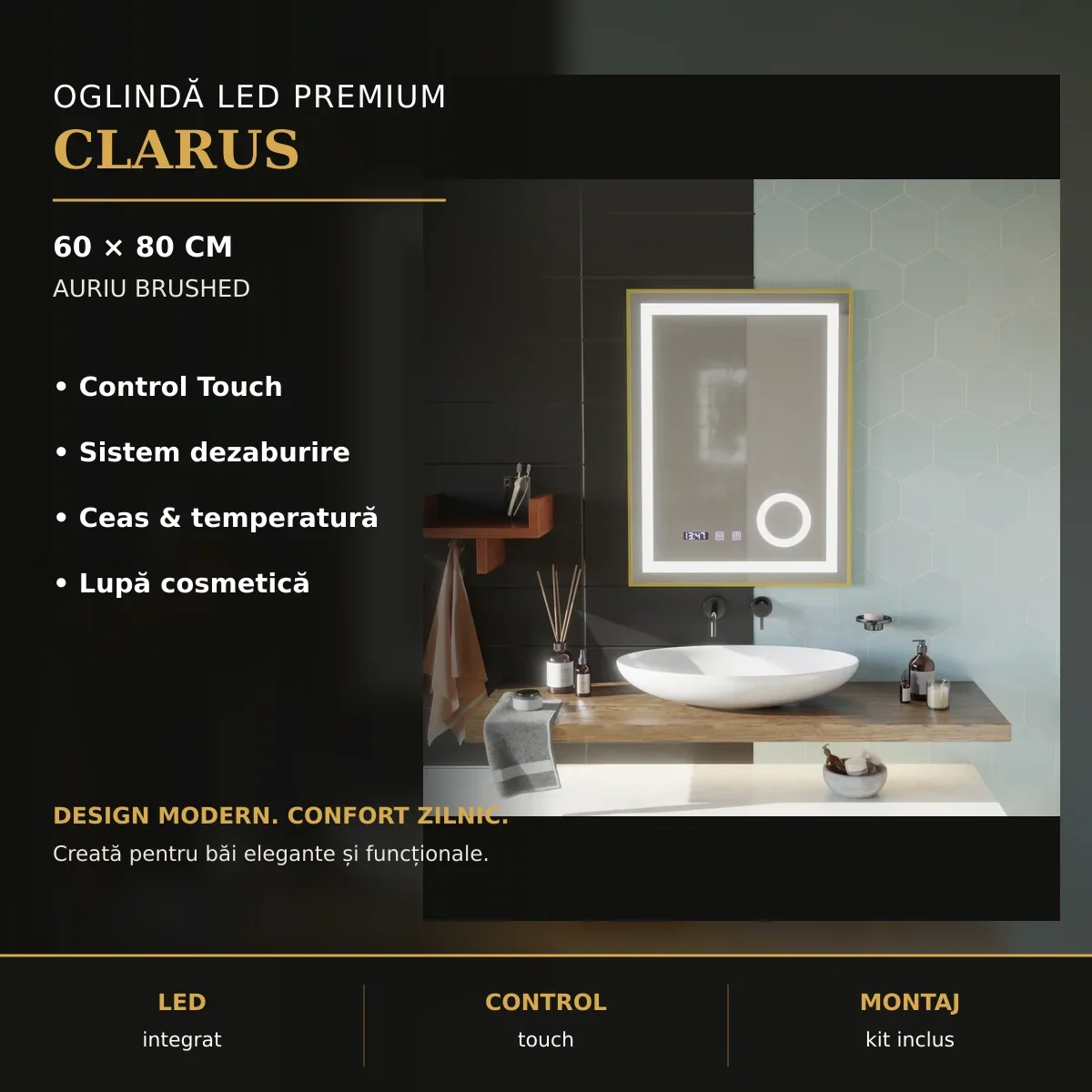 Oglindă LED Clarus 60x80 cm – imagine premium