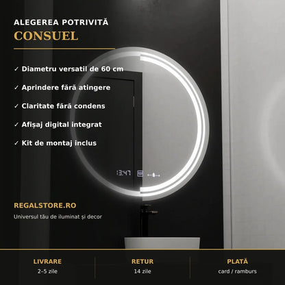 Oglindă LED Consuel Ø60 cm – beneficii principale