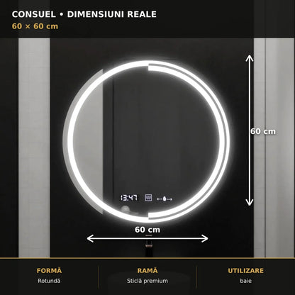 Oglindă LED Consuel Ø60 cm – dimensiuni și format