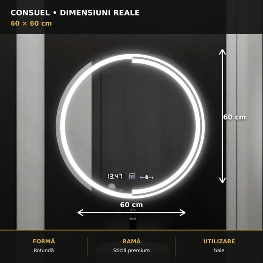 Oglindă LED Consuel Ø60 cm – dimensiuni și format