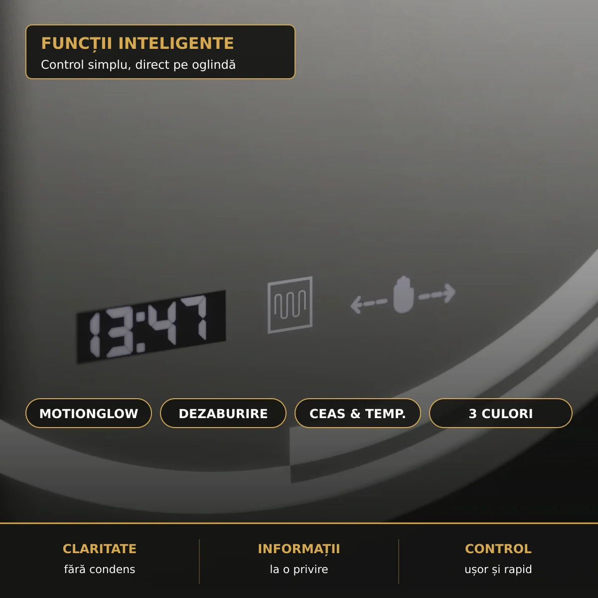 Oglindă LED Consuel Ø60 cm – funcții inteligente