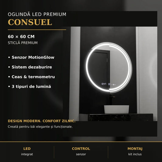 Oglindă LED Consuel Ø60 cm – imagine premium