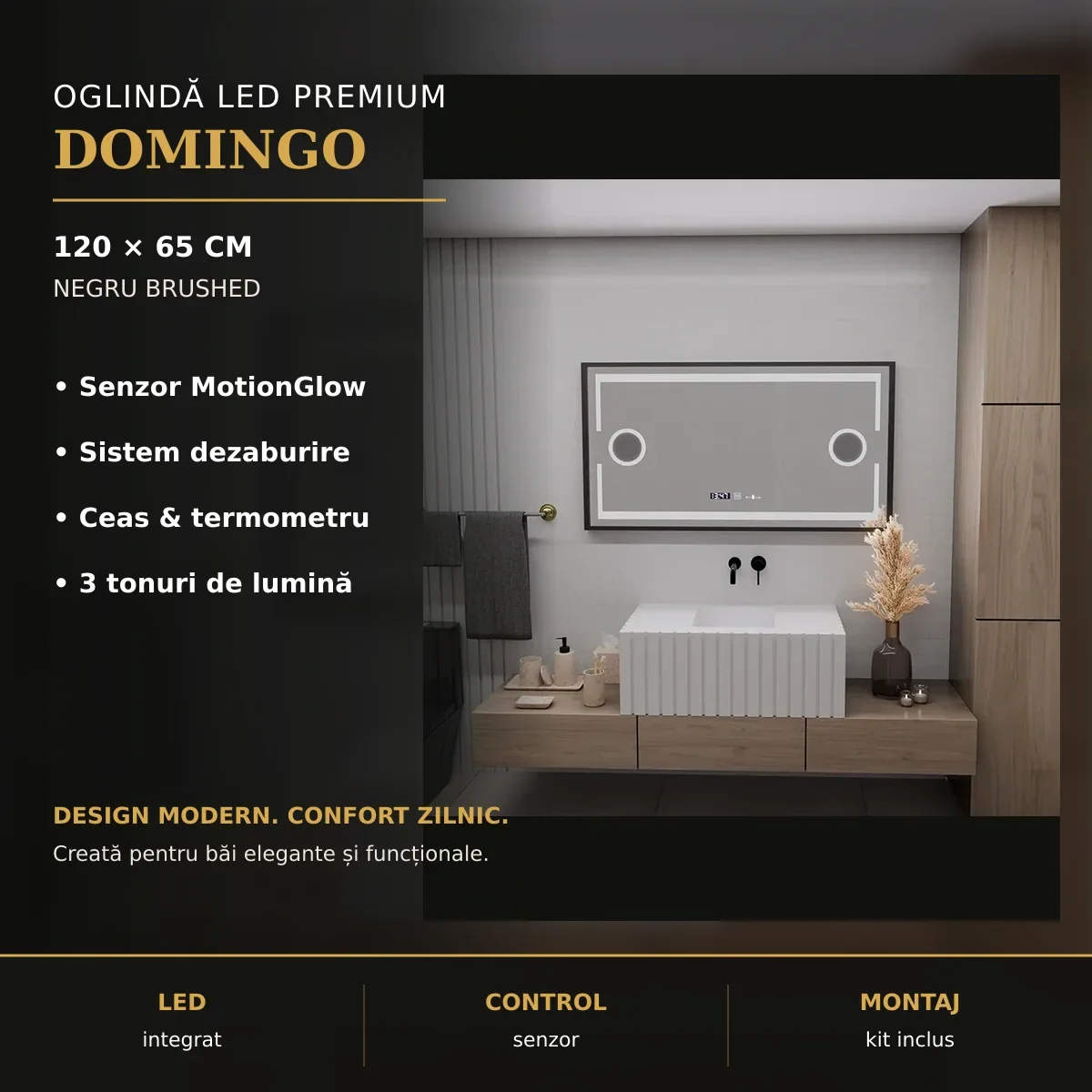 Oglindă LED Domingo 120x65 cm – imagine premium