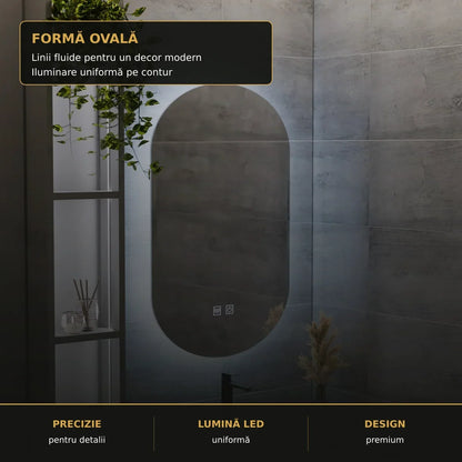 Oglindă LED E14S 50x80 cm – detaliu premium