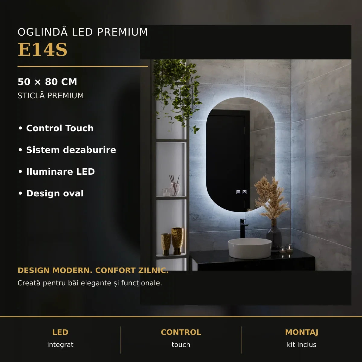 Oglindă LED E14S 50x80 cm – imagine premium