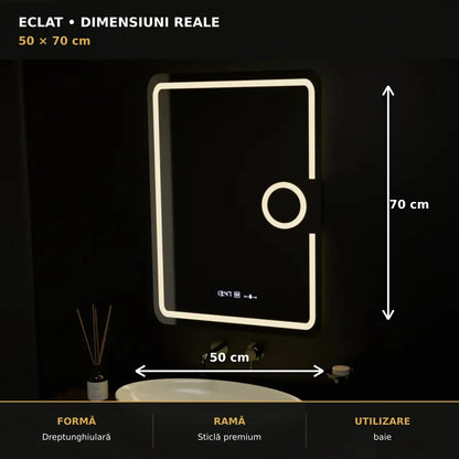 Oglindă LED Eclat 50x70 cm – dimensiuni și format