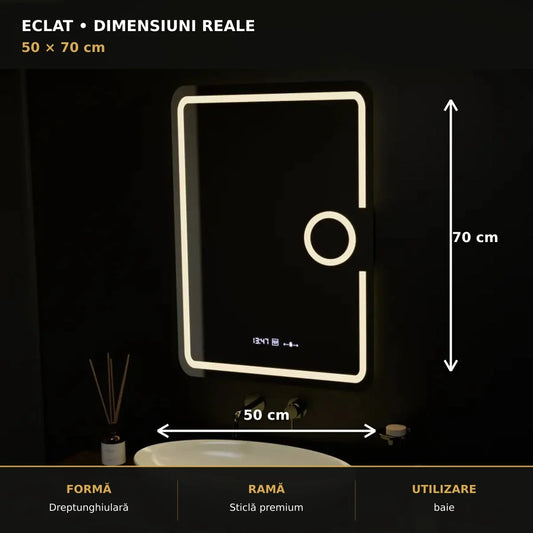 Oglindă LED Eclat 50x70 cm – dimensiuni și format