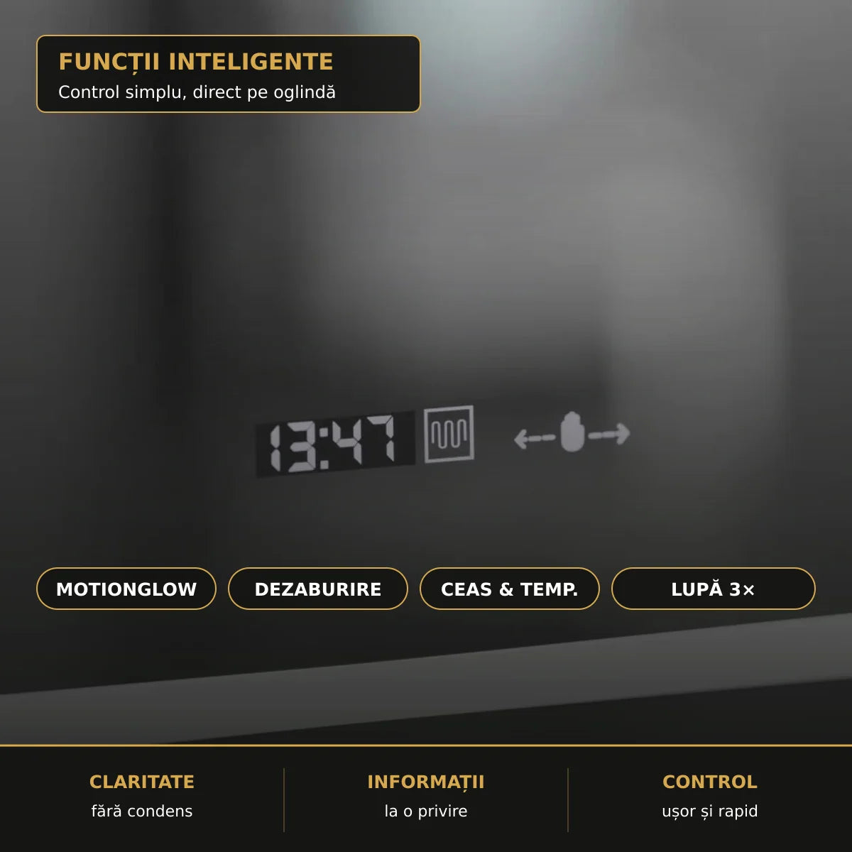 Oglindă LED Eclat 50x70 cm – funcții inteligente