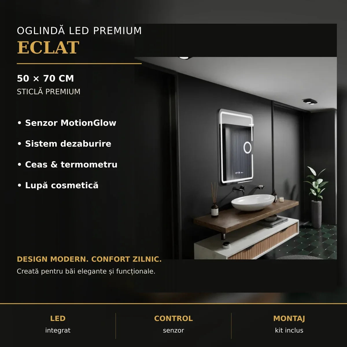 Oglindă LED Eclat 50x70 cm – imagine premium