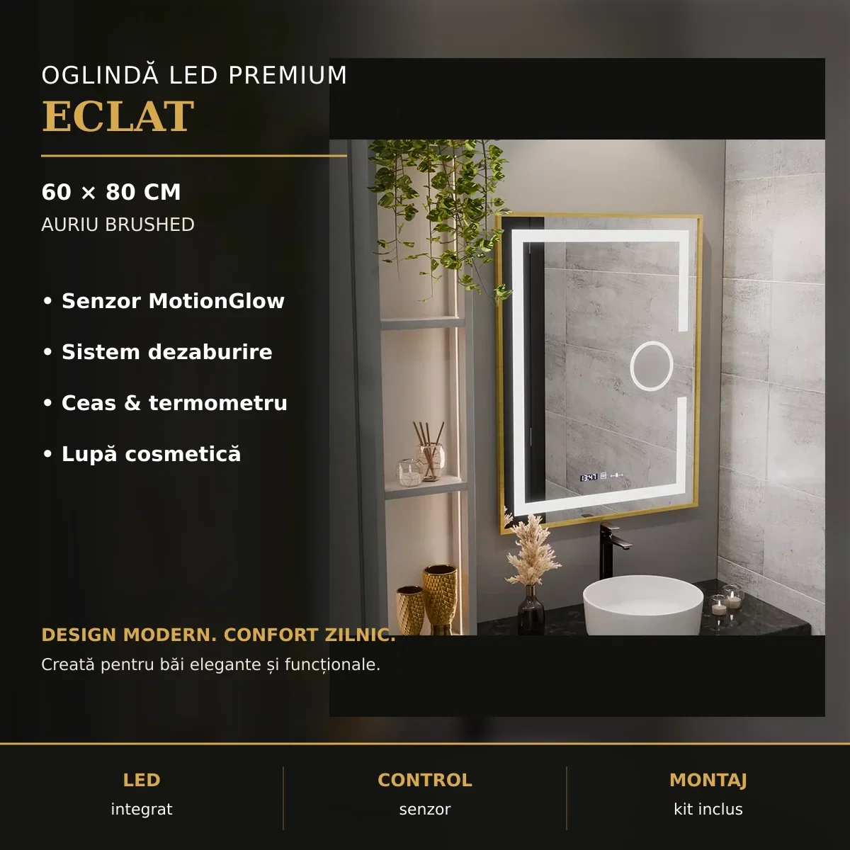 Oglindă LED Eclat 60x80 cm – imagine premium