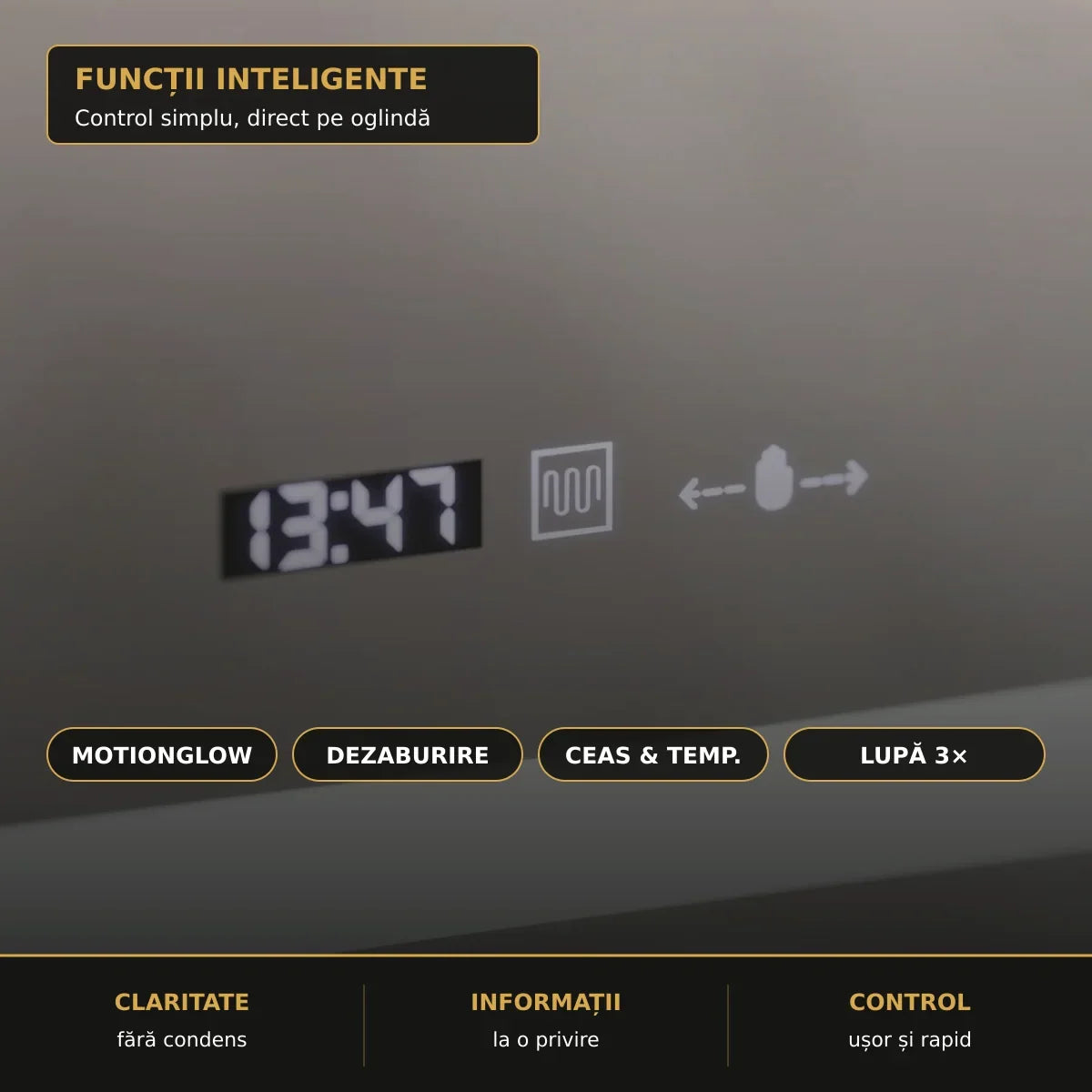 Oglindă LED Eclat 80x60 cm – funcții inteligente