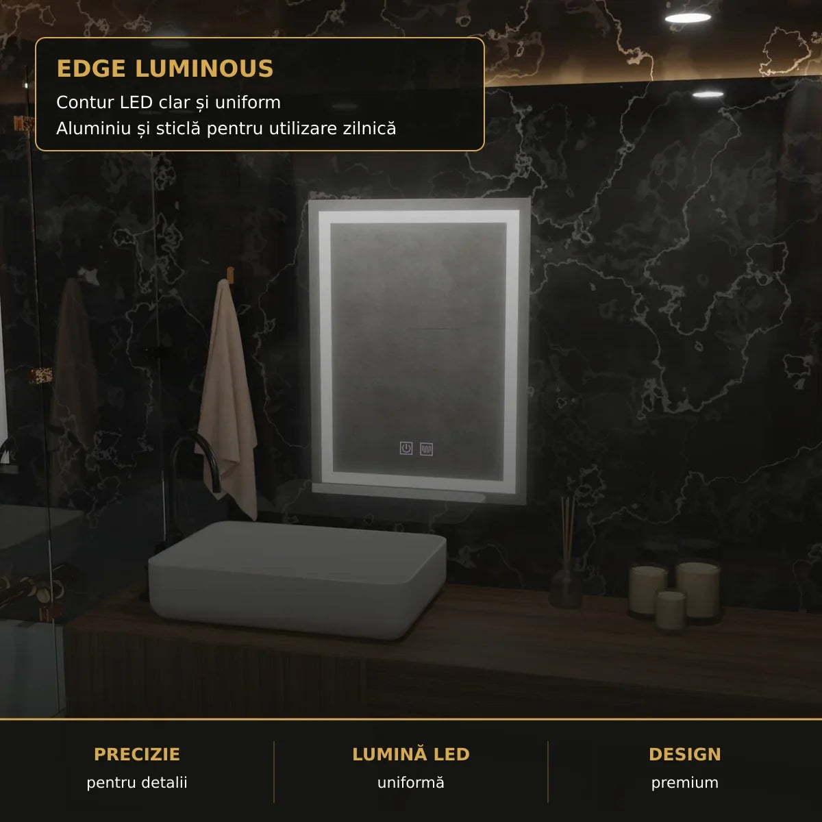 Oglindă LED Edge Luminous 60x80 cm – detaliu premium