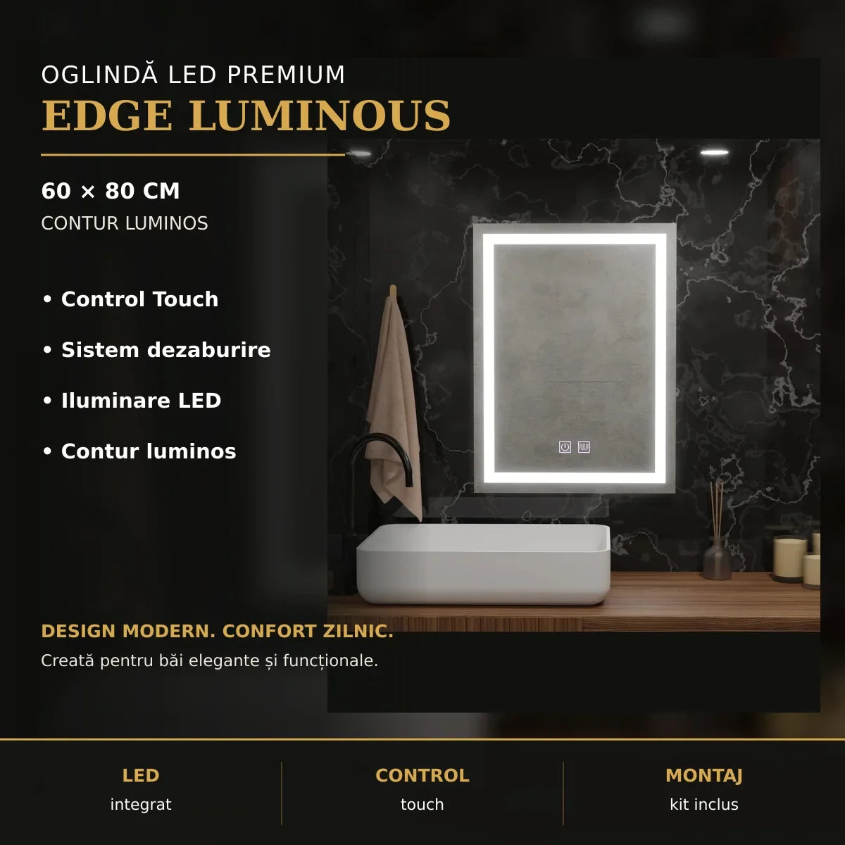 Oglindă LED Edge Luminous 60x80 cm – imagine premium