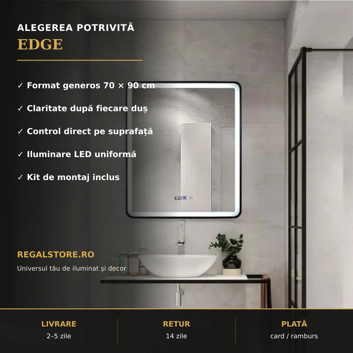 Oglindă LED EDGE 70x90 cm – beneficii principale