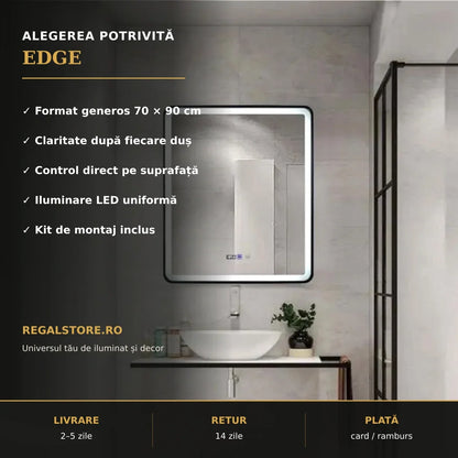 Oglindă LED EDGE 70x90 cm – beneficii principale