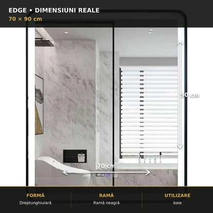 Oglindă LED EDGE 70x90 cm – dimensiuni și format