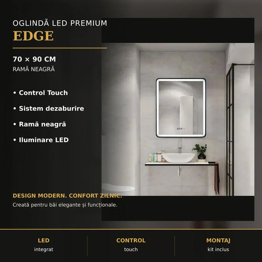 Oglindă LED EDGE 70x90 cm – imagine premium