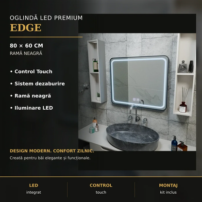 Oglindă LED EDGE 80x60 cm – imagine premium