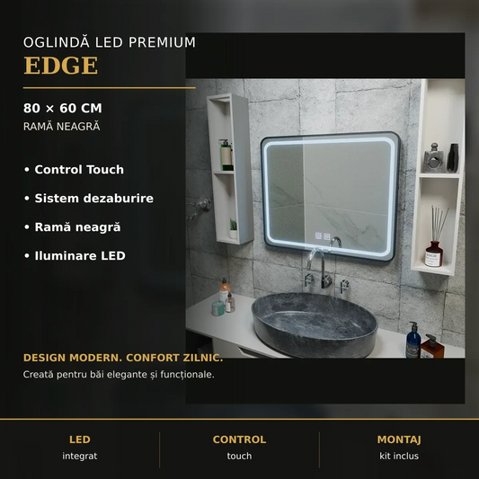 Oglindă LED EDGE 80x60 cm – imagine premium