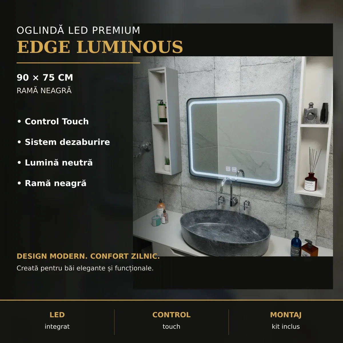 Oglindă LED Edge LUMINOUS 90x75 cm – imagine premium