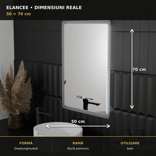 Oglindă LED ELANCEE 50x70 cm – dimensiuni și format