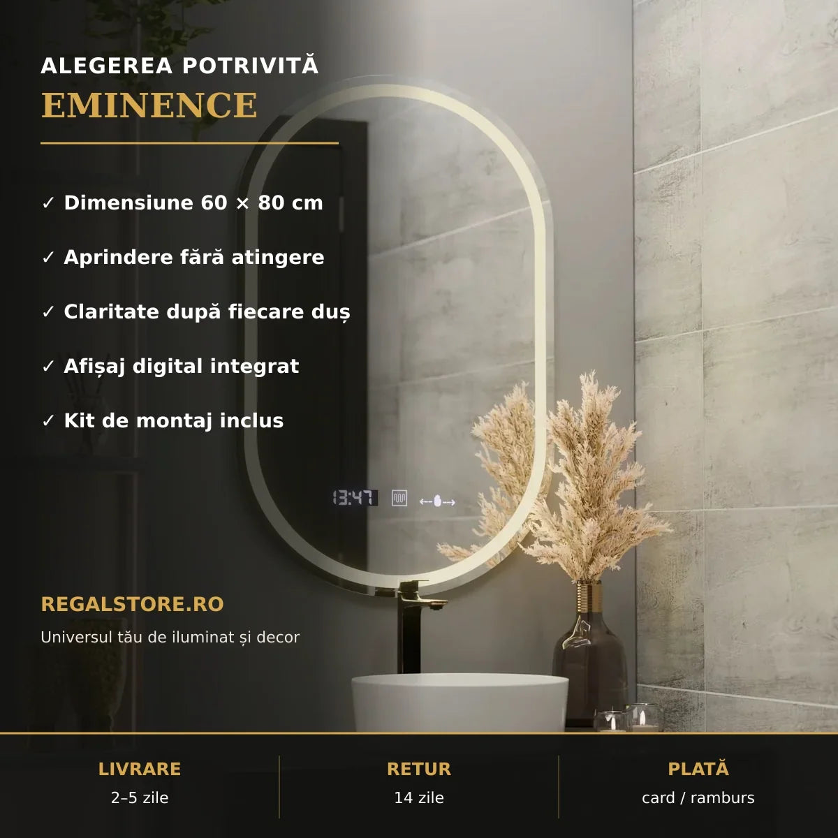 Oglindă LED Eminence 60x80 cm – beneficii principale