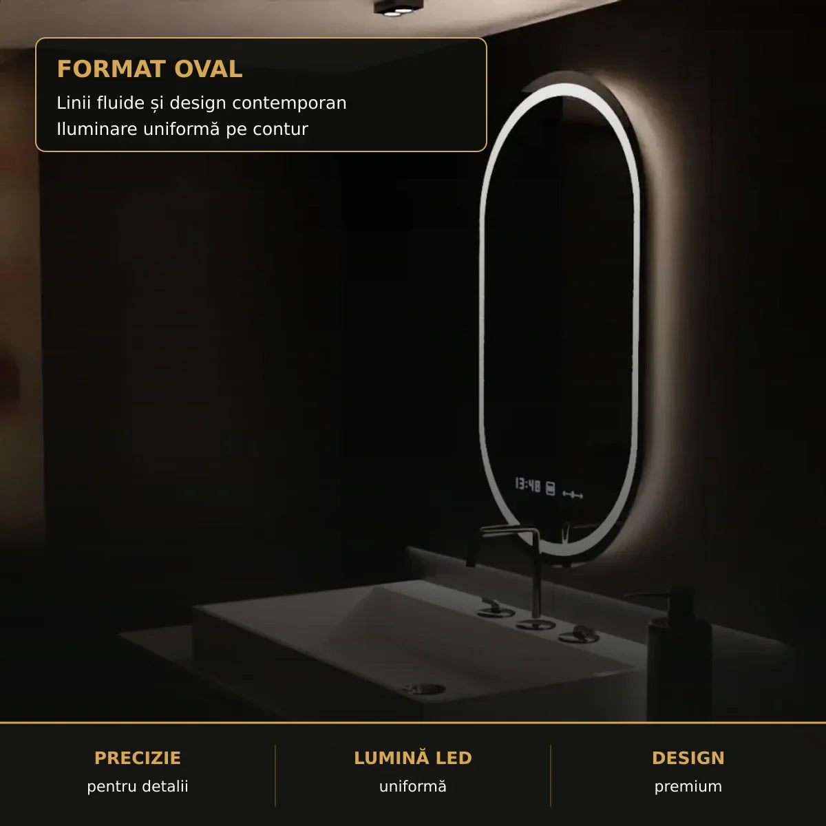 Oglindă LED Eminence 60x80 cm – detaliu premium