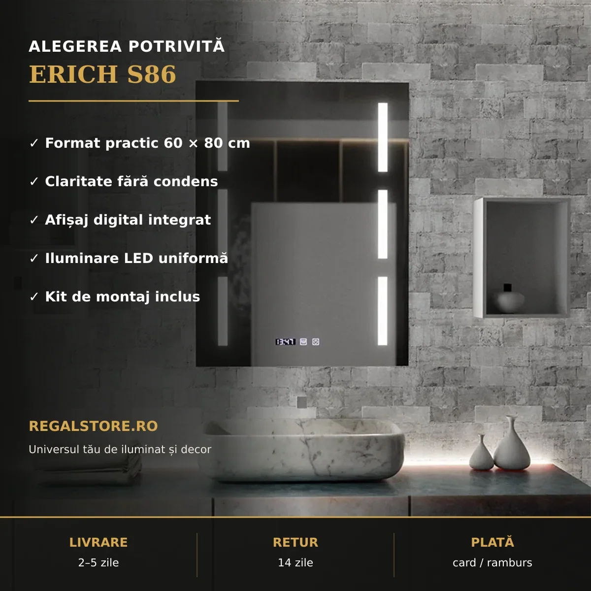 Oglindă LED Erich S86 60x80 cm – beneficii principale