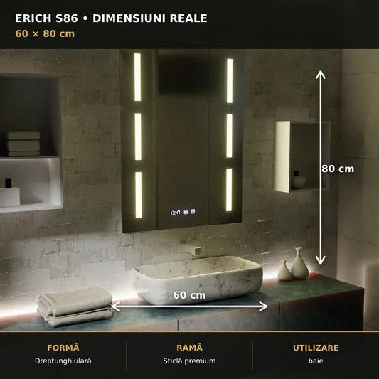 Oglindă LED Erich S86 60x80 cm – dimensiuni și format