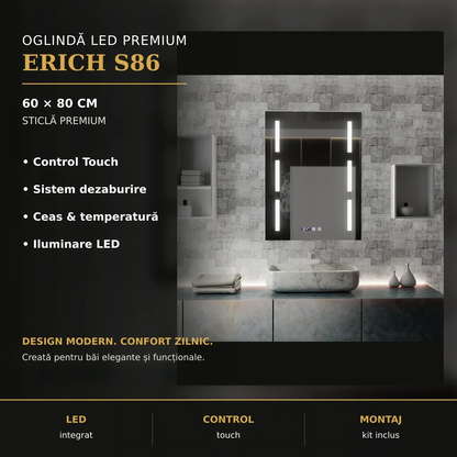Oglindă LED Erich S86 60x80 cm – imagine premium