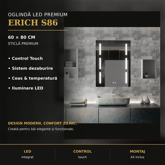 Oglindă LED Erich S86 60x80 cm – imagine premium