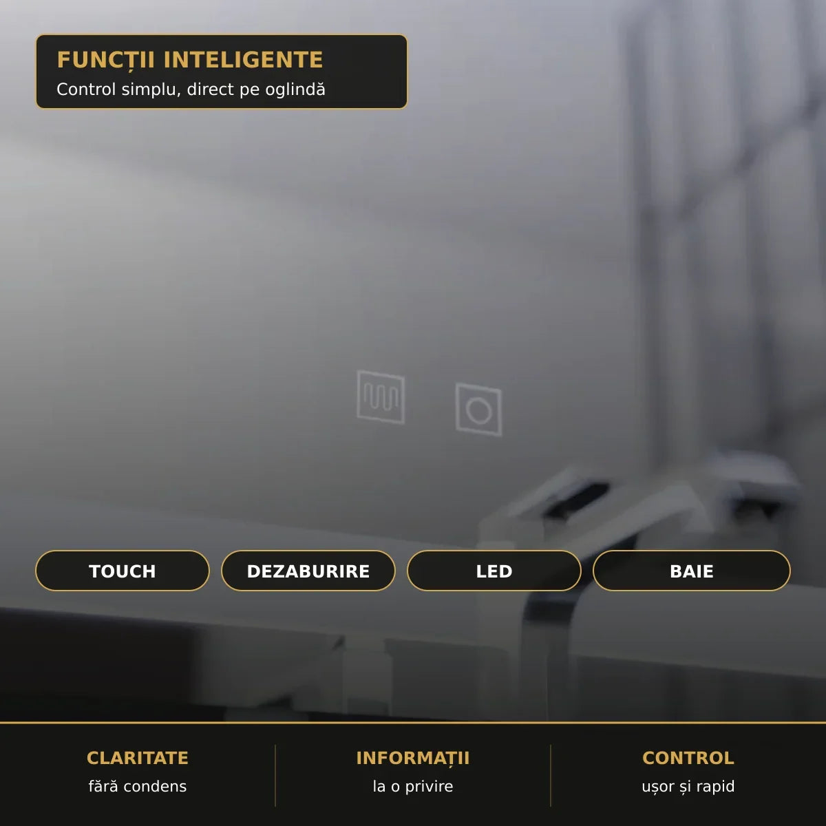 Oglindă LED Finater 60x45 cm – funcții inteligente