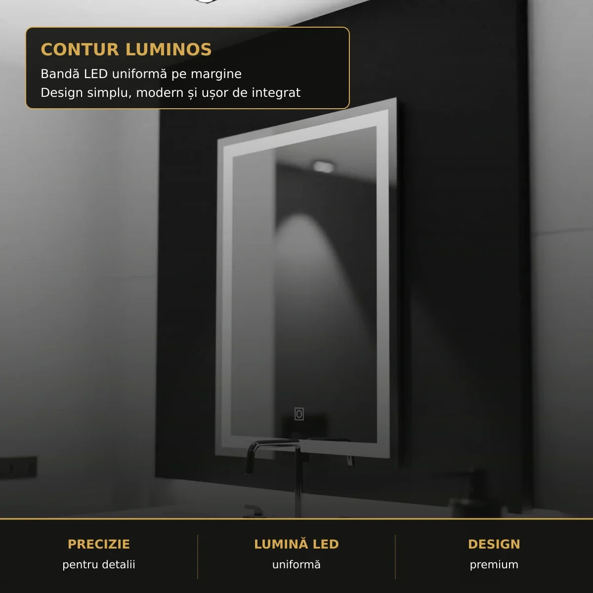 Oglindă LED FRAME Basic Touch 60x80 cm – detaliu premium