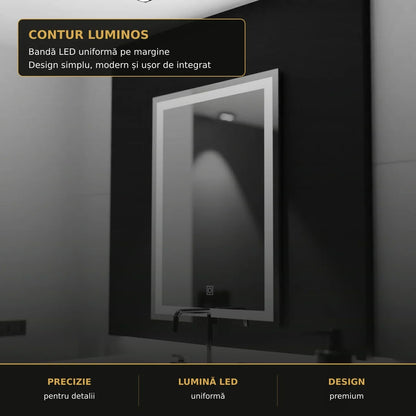 Oglindă LED FRAME Basic Touch 60x80 cm – detaliu premium