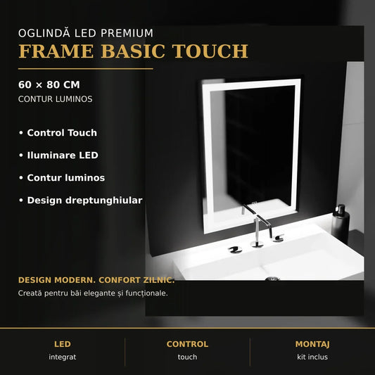 Oglindă LED FRAME Basic Touch 60x80 cm – imagine premium
