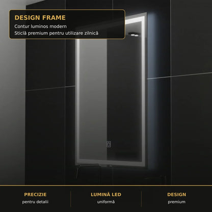 Oglindă LED FRAME 50x70 cm – detaliu premium