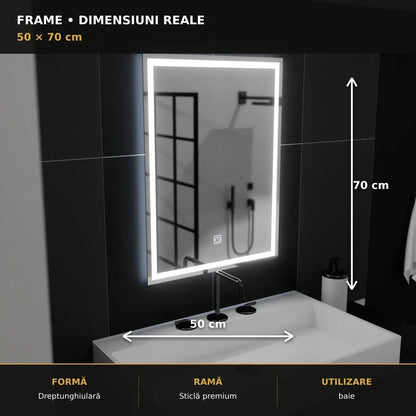 Oglindă LED FRAME 50x70 cm – dimensiuni și format