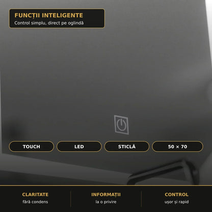 Oglindă LED FRAME 50x70 cm – funcții inteligente