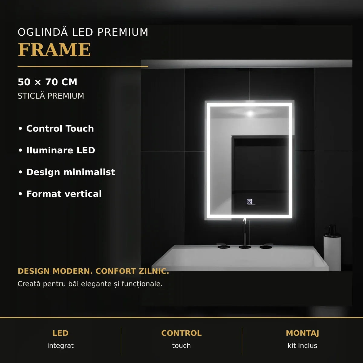 Oglindă LED FRAME 50x70 cm – imagine premium