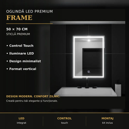 Oglindă LED FRAME 50x70 cm – imagine premium