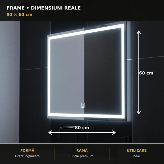 Oglindă LED FRAME 80x60 cm – dimensiuni și format