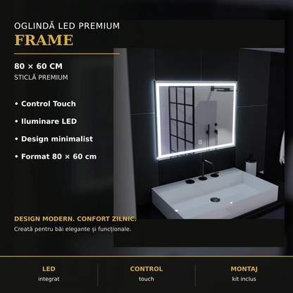 Oglindă LED FRAME 80x60 cm – imagine premium