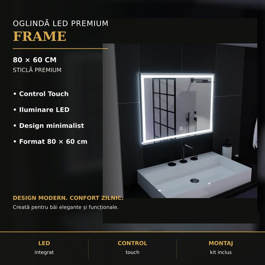 Oglindă LED FRAME 80x60 cm – imagine premium