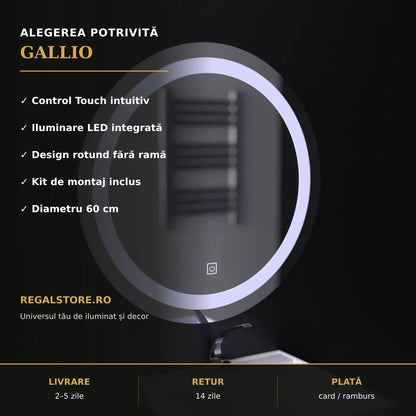 Beneficii oglindă LED Gallio Ø60 cm
