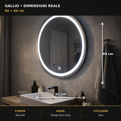 Dimensiuni oglindă LED Gallio 60x60 cm